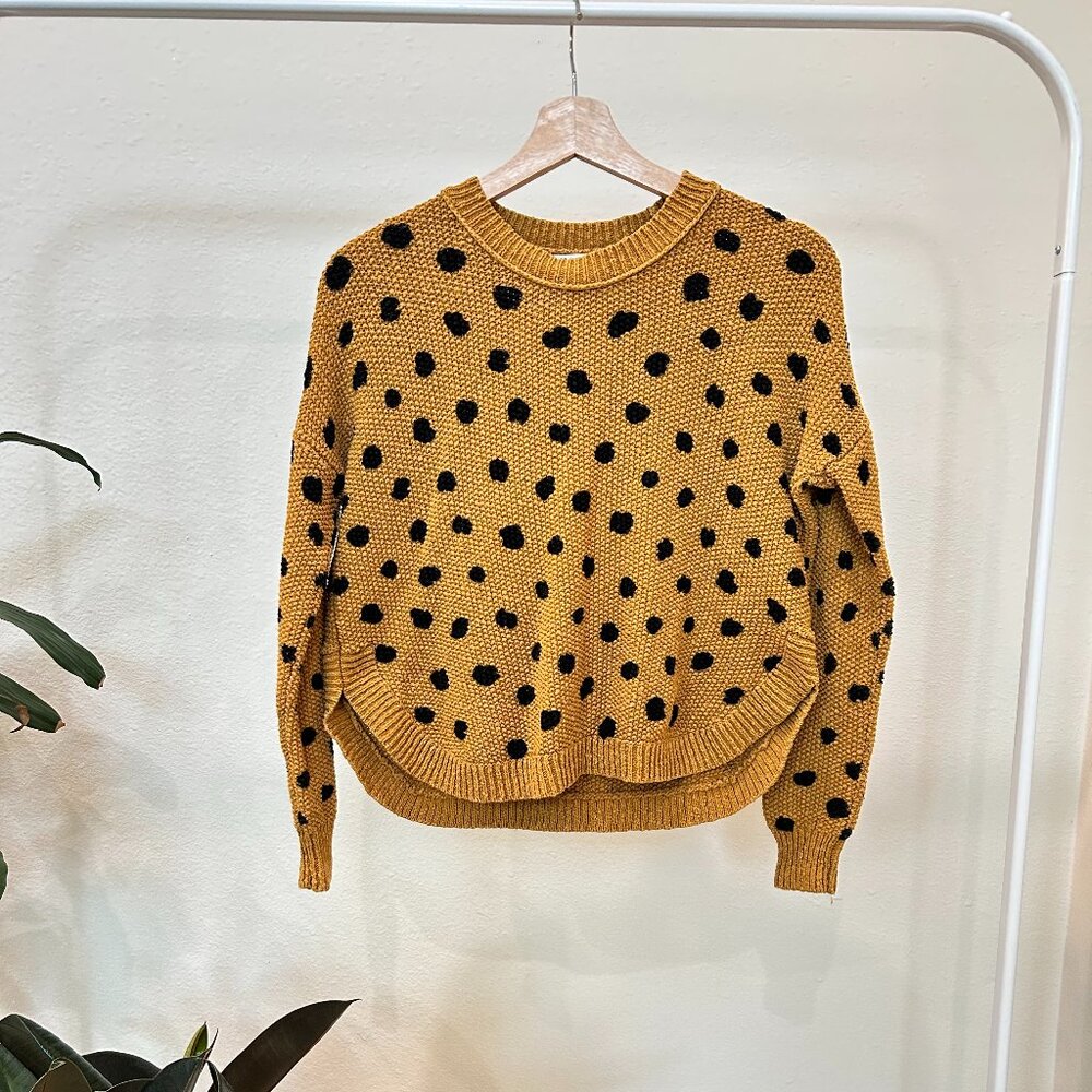 MADEWELL CROPPED SWEATER, LONG SLEEVE, SPOTTED/LEOPARD PRINT, TAN/BLACK